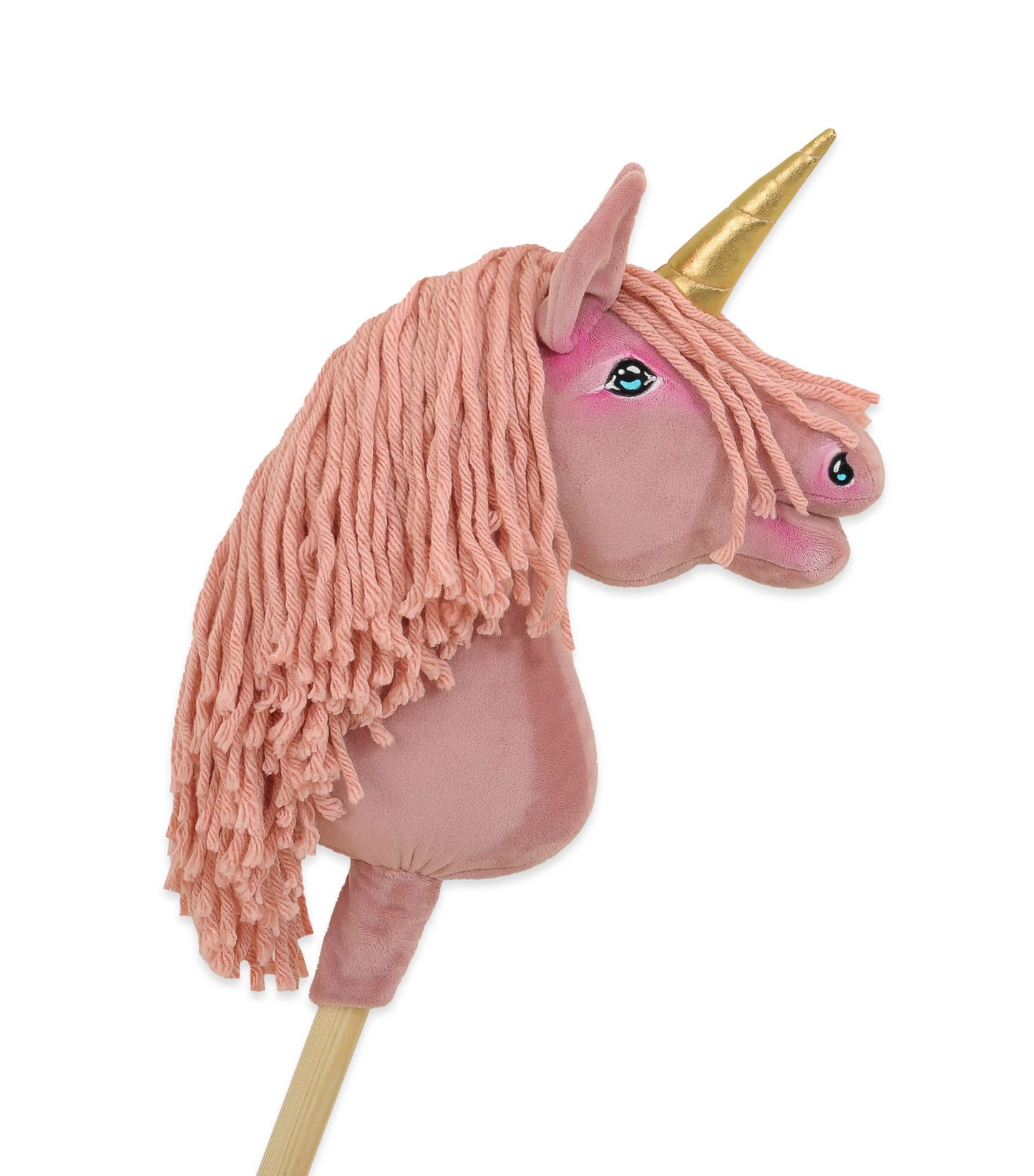 Hobby Horse Jednorożec na kiju różowy z różową grzywą i złotym rogiem A4