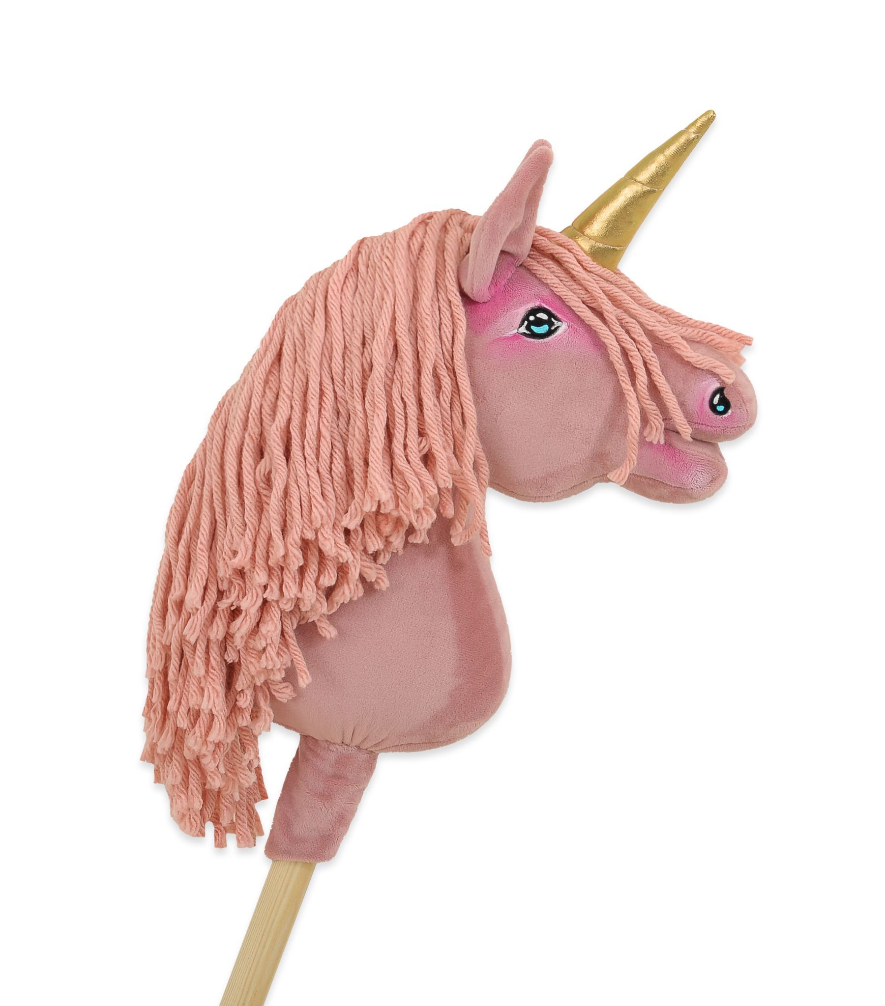 Hobby Horse Jednorożec na kiju różowy z różową grzywą i złotym rogiem A4