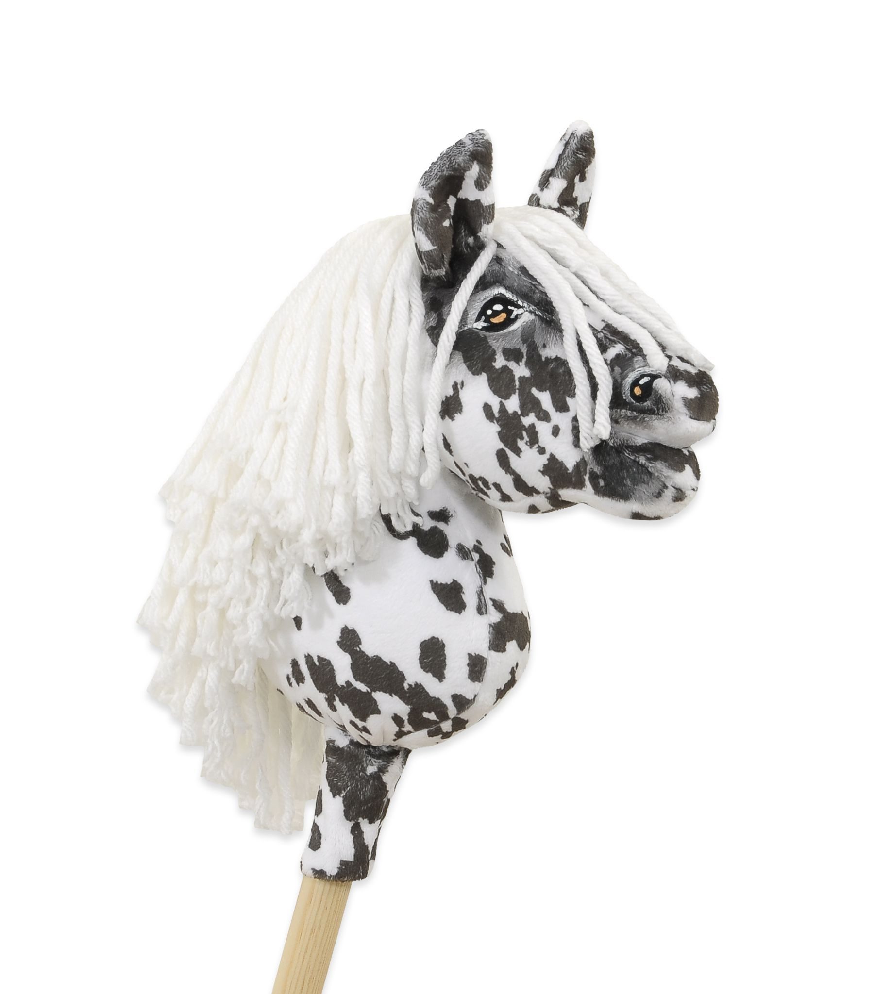 Hobby Horse Mały koń na kiju Premium tarantowaty biało-czarny z białą grzywą A5