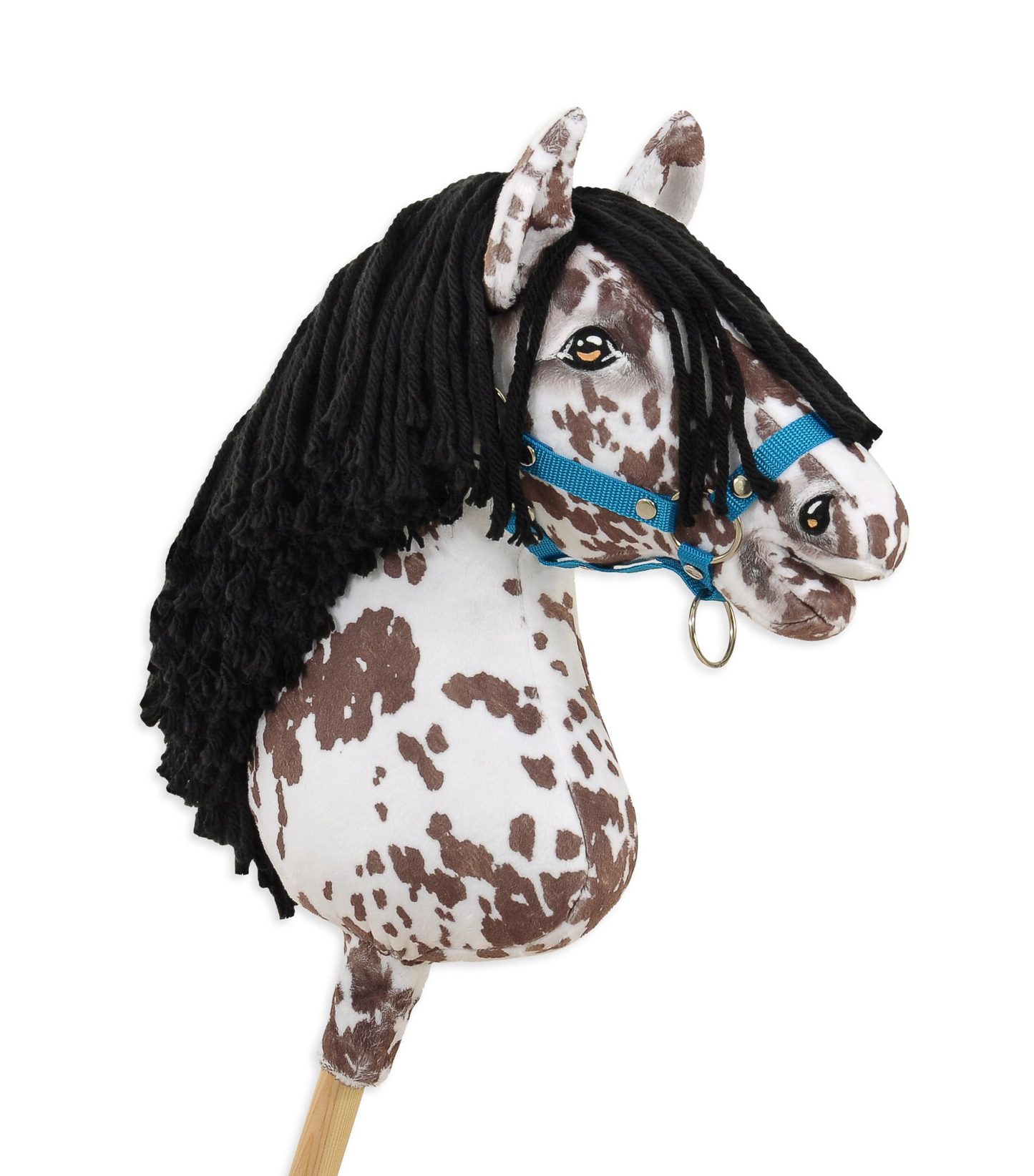 Hobby Horse Duży koń na kiju Premium - tarantowaty biało-brązowy z czarną grzywą A3