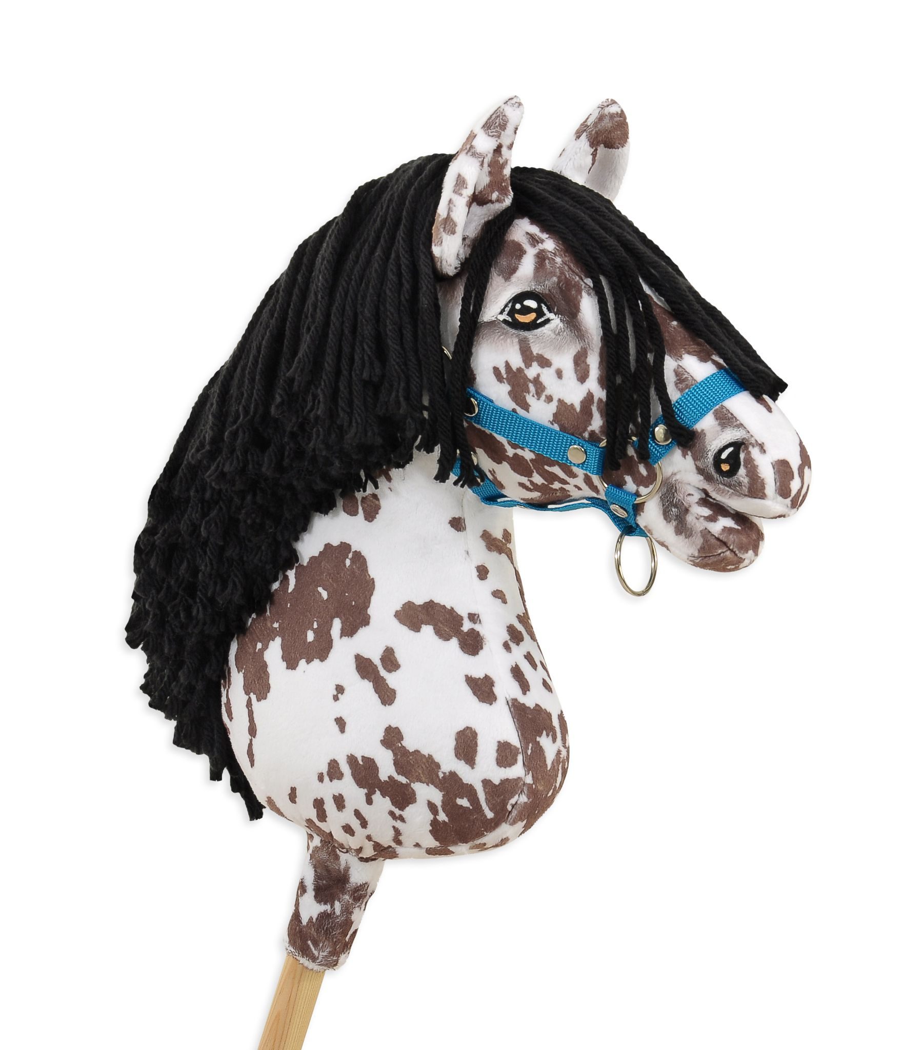 Hobby Horse Duży koń na kiju Premium - tarantowaty biało-brązowy z czarną grzywą A3