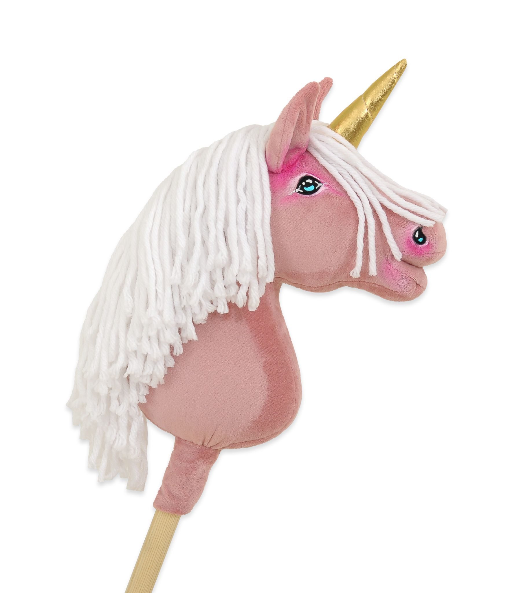 Hobby Horse Jednorożec na kiju różowy z różową grzywą i złotym rogiem A4