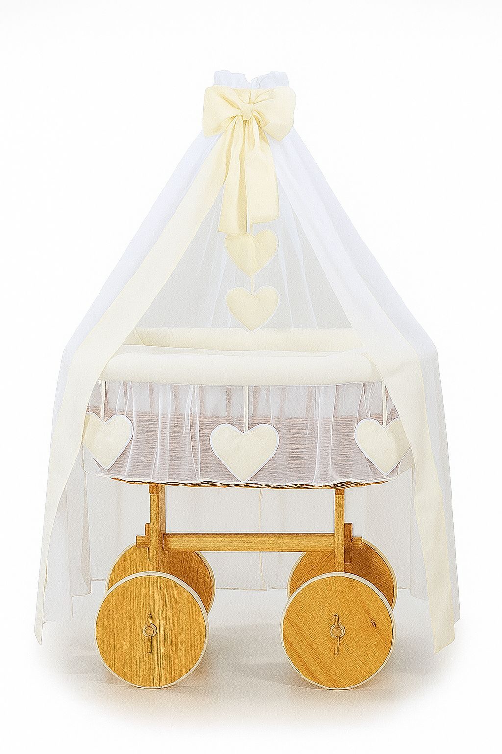 Wiklinowy kosz Mojżesza z baldachimem Deluxe Amelia - naturalny + różowa pościel