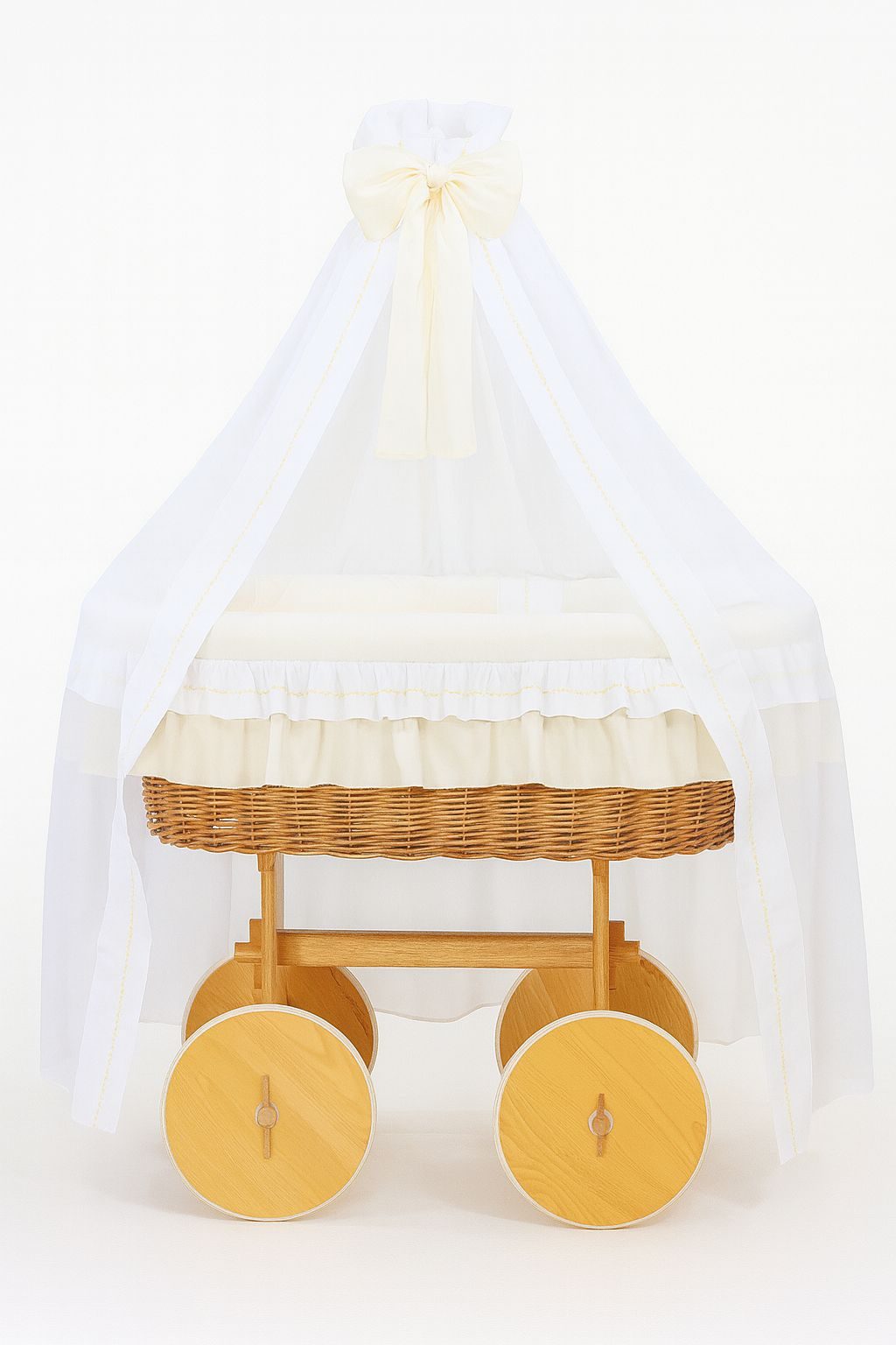 Wiklinowy kosz Mojżesza z baldachimem Deluxe Amelia - naturalny + różowa pościel