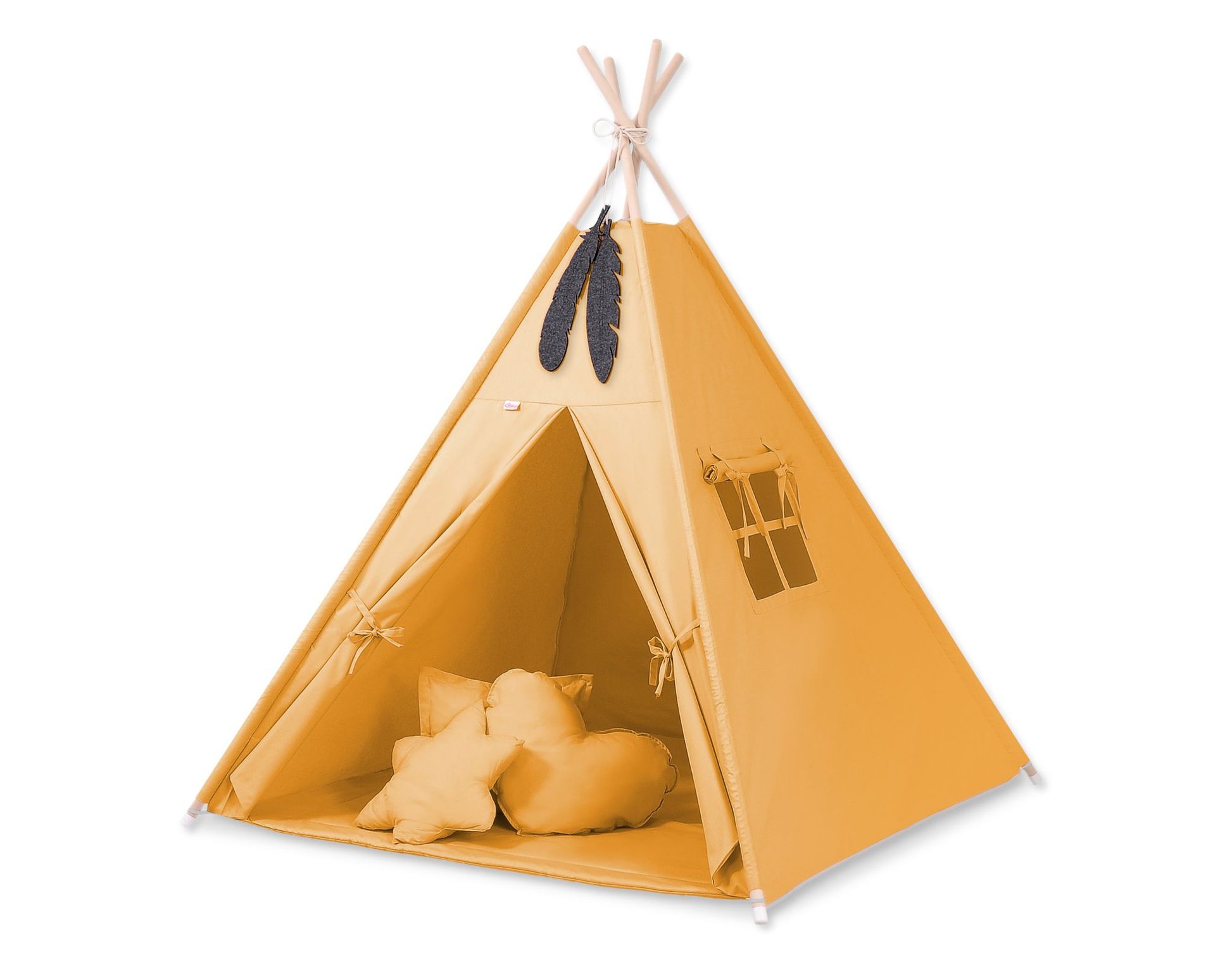 Namiot TIPI dla dzieci + mata + poduszki + zawieszki pióra - Chevron szary
