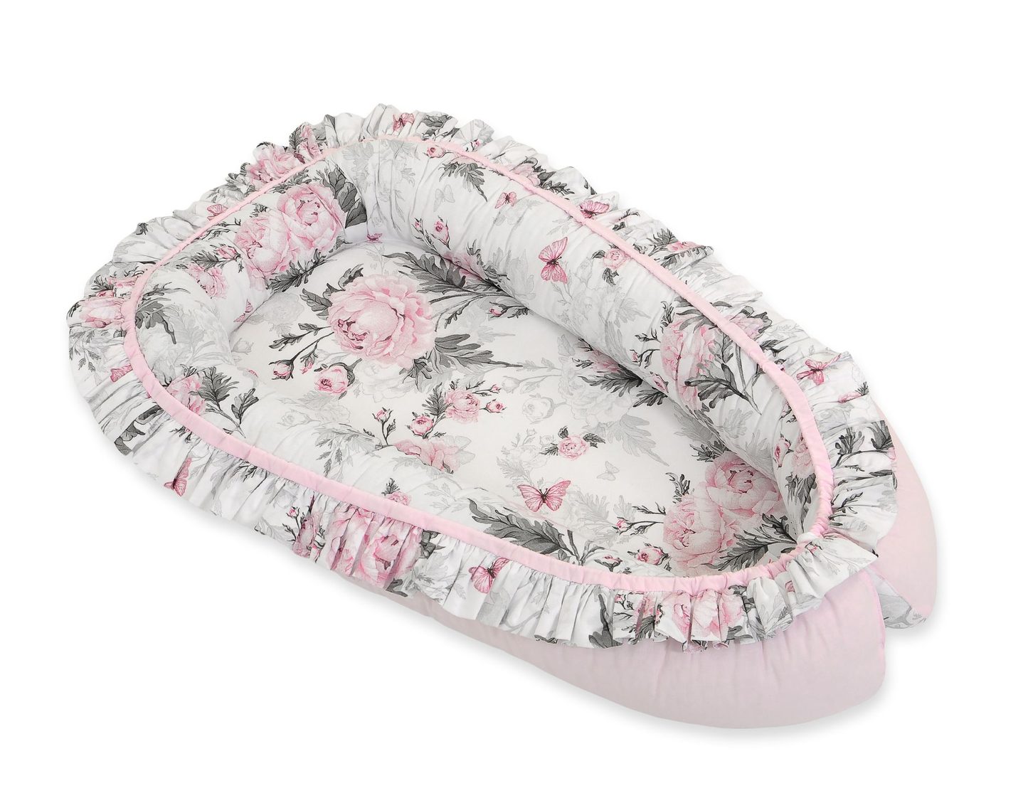 Kokon niemowlęcy kojec otulacz Premium z falbanką - Romantic peonies