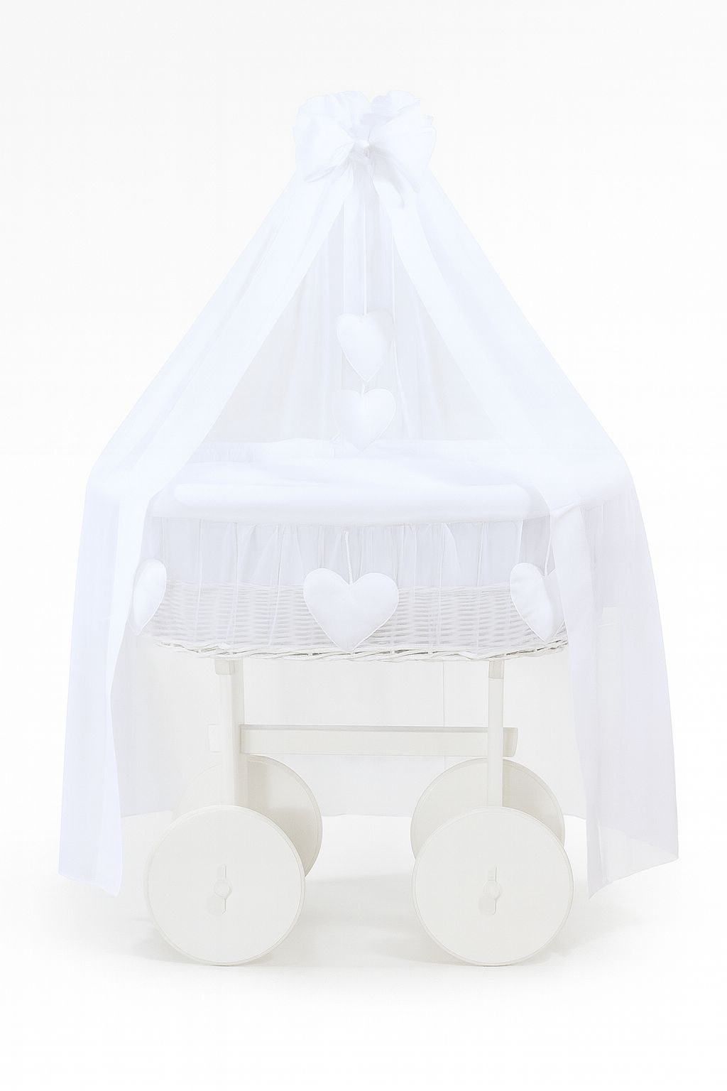 Wiklinowy kosz Mojżesza z baldachimem Deluxe Amelia - biały + różowa pościel