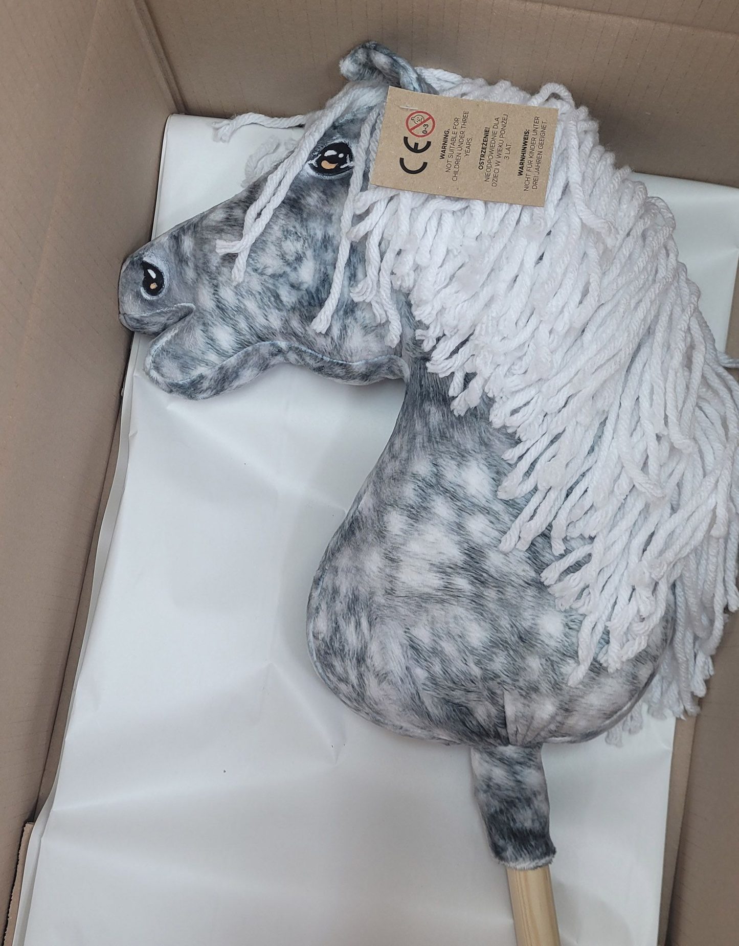 Hobby Horse Duży koń na kiju Premium - siwek jabłkowity z białą grzywą A3