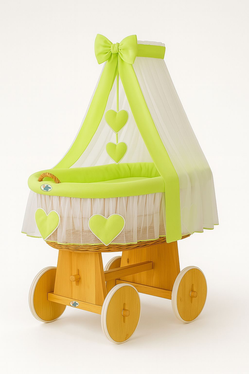 Wiklinowy kosz Mojżesza z baldachimem Bellamy - naturalny + różowa pościel