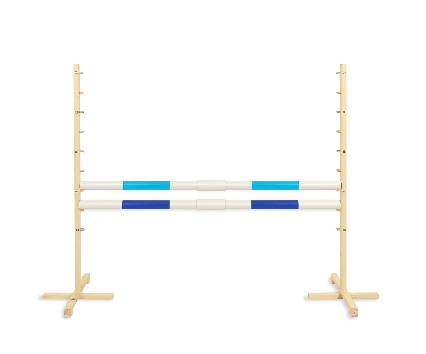 Przeszkoda skokowa do Hobby Horse 160cm, h-120 cm, dwie belki - jasny niebieski i ciemny niebieski