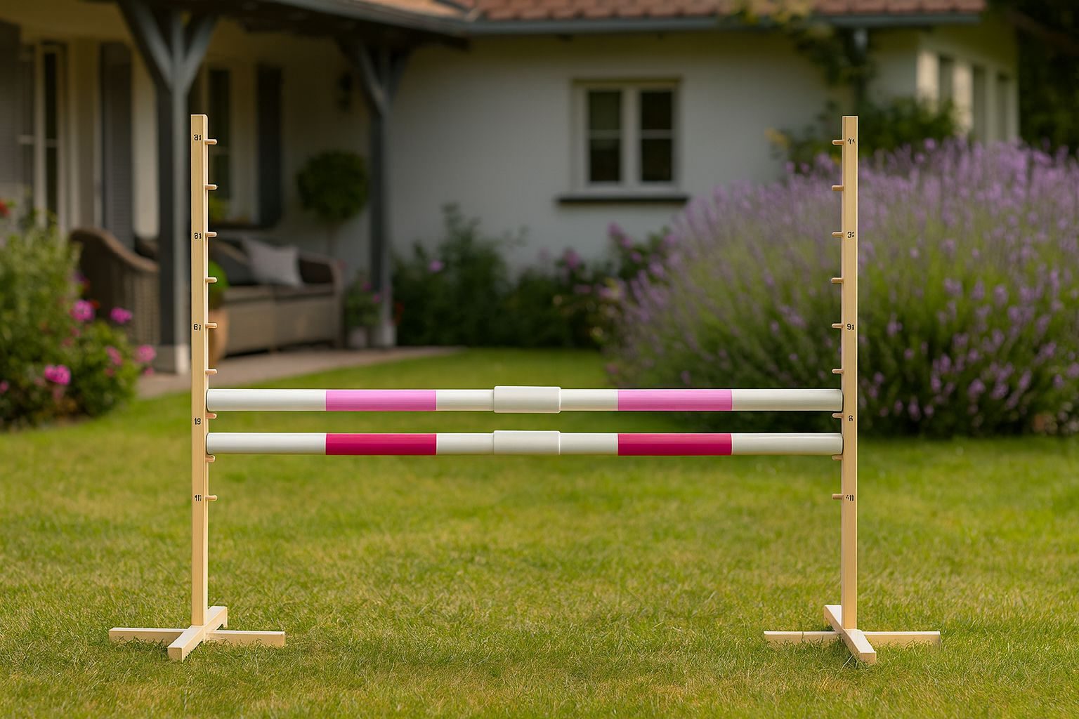 Przeszkoda skokowa do Hobby Horse 160cm, h-120 cm, dwie belki - jasny róż i ciemny róż