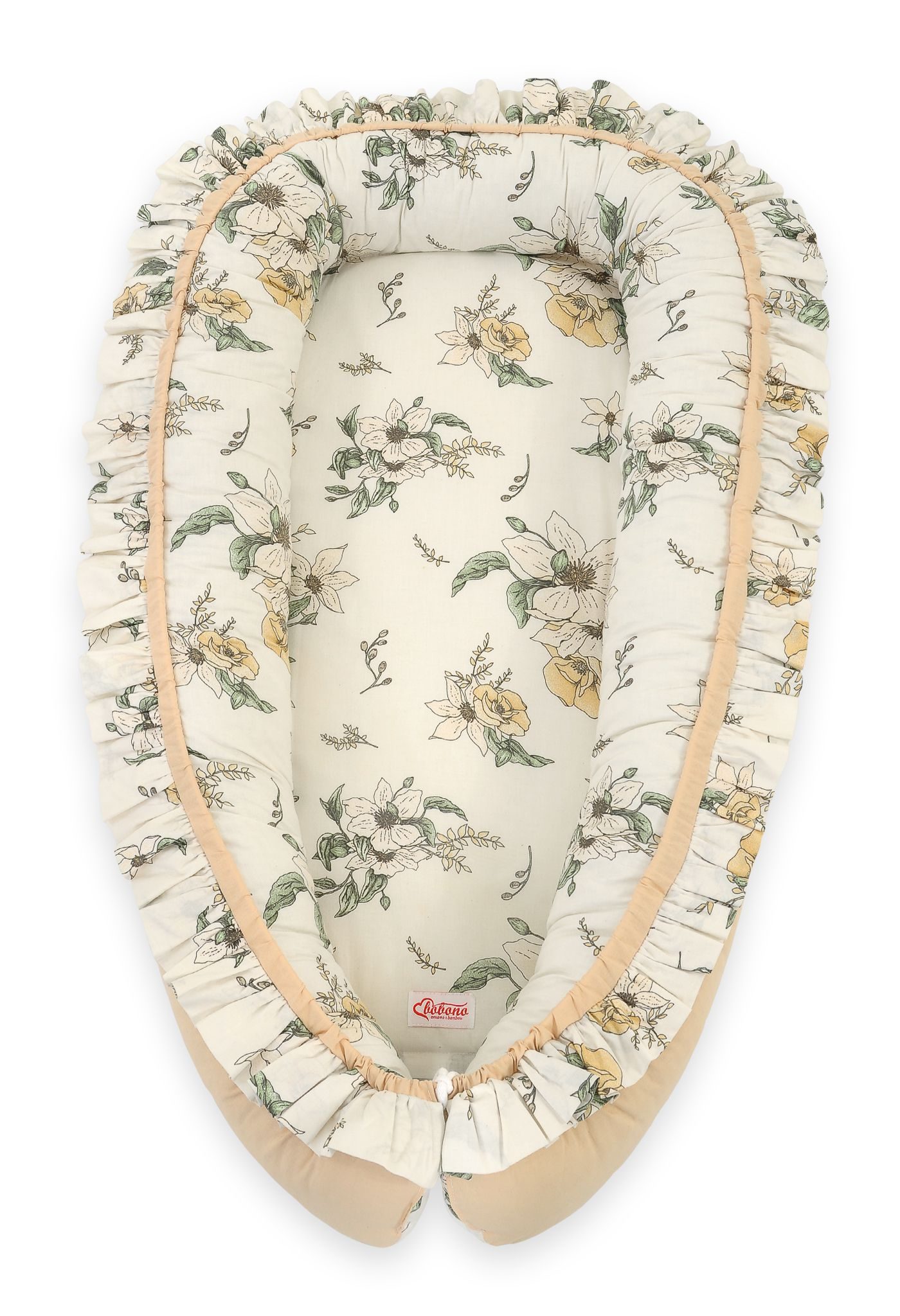 Kokon niemowlęcy kojec otulacz Premium z falbanką - Clematis on beige