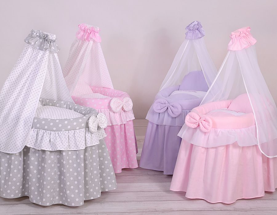 Wózek dla lalek Kosz Mojżesza dla lalek z baldachimem LITTLE PRINCESS różowy