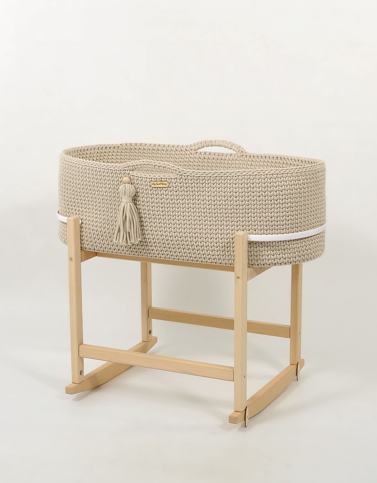 Kosz Mojżesza BOHO Handmade z kołyską - śmietanka