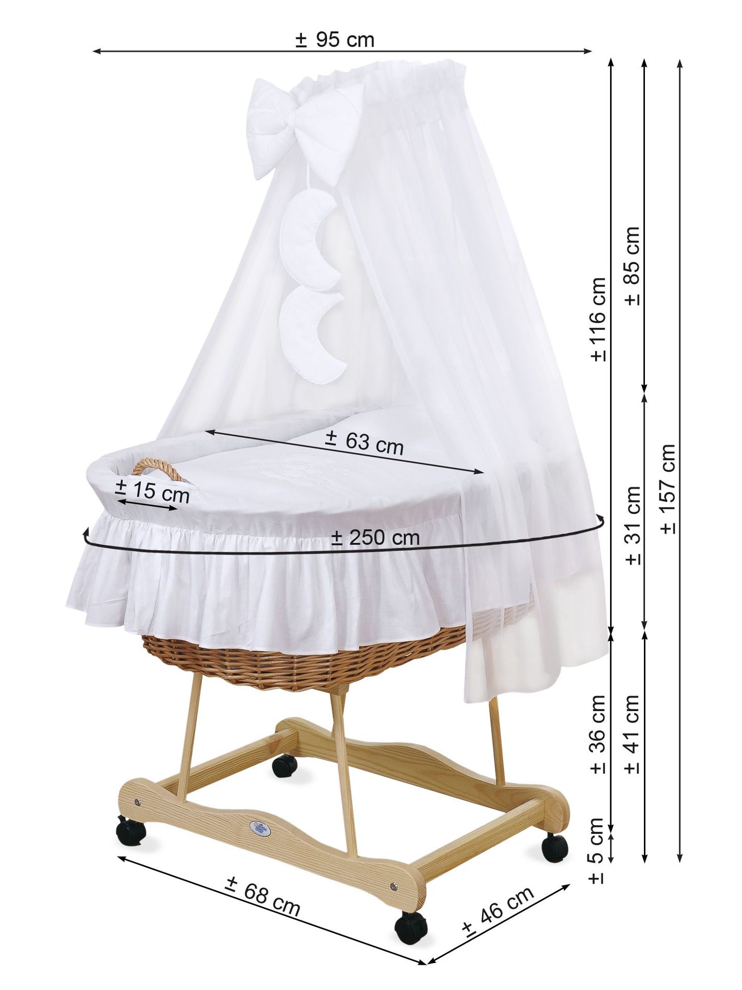 Kosz Mojżesza wiklinowy z baldachimem - Little Princess różowy